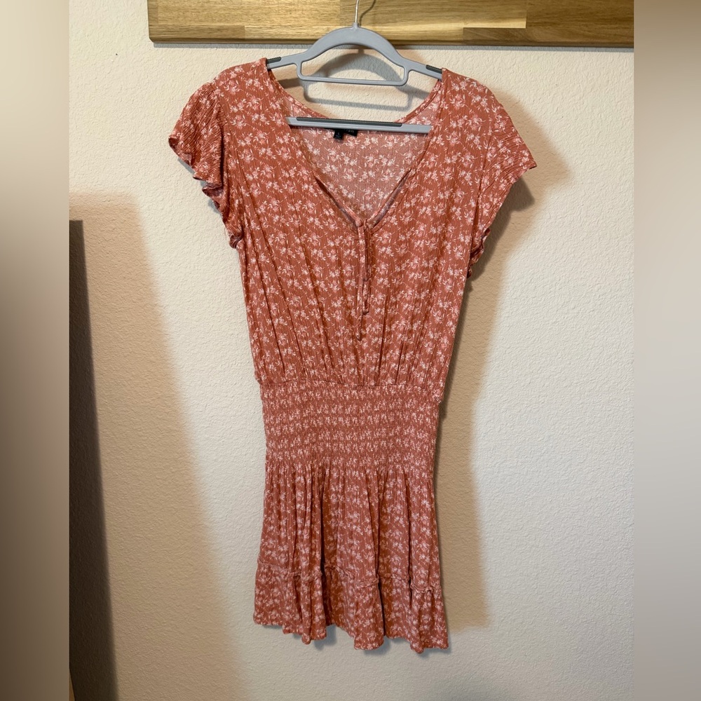 As U Wish Rust Floral V-Neck Mini Dress